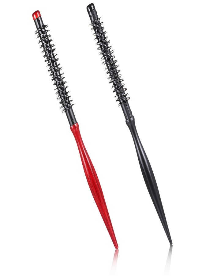 Styquenzer 2 Pcs Mini Quiff Roller Brush, Small Round Hair Brush Set Mini Round Wood Hair Combs Styling Volume Hairbrush Mustache Brushes for Thin Short Hairs Bangs Bangs Lifting Beard Care, 2 Styles - Image 1